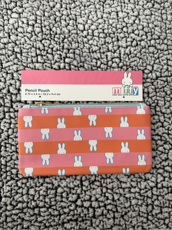 miffy Other - miffy Pink and Orange Striped Pencil Pouch with White Miffy Motifs